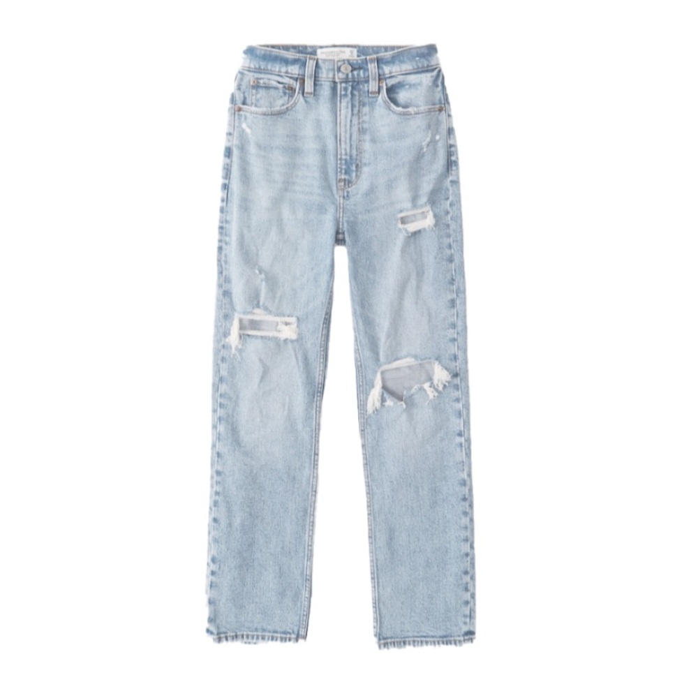 Abercrombie Ultra High Rise Ankle Straight Distressed Jeans